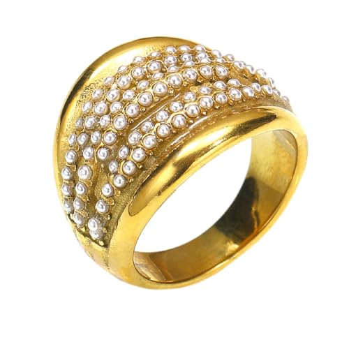 PAURO Herren und Damen Edelstahl Elegant mit parallelen Reihen von Strasssteinen Ring Gold Größe 52 (16.6) von PAURO