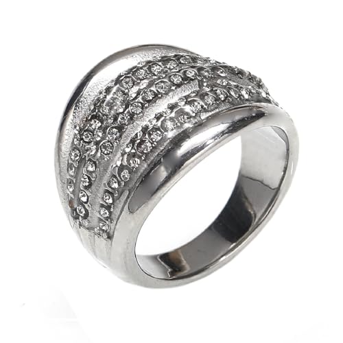 PAURO Herren und Damen Edelstahl Elegant mit parallelen Reihen von Strasssteinen Ring Silber Größe 62 (19.7) von PAURO