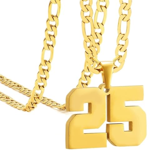 PAURO Herren und Damen Edelstahl Klassisch Einfach Personalisierte Athletennummer Sport Halskette Gold Nummer 25 von PAURO