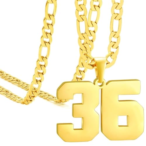 PAURO Herren und Damen Edelstahl Klassisch Einfach Personalisierte Athletennummer Sport Halskette Gold Nummer 36 von PAURO