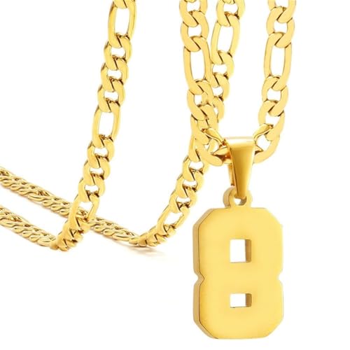 PAURO Herren und Damen Edelstahl Klassisch Einfach Personalisierte Athletennummer Sport Halskette Gold Nummer 8 von PAURO
