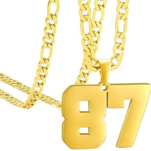 PAURO Herren und Damen Edelstahl Klassisch Einfach Personalisierte Athletennummer Sport Halskette Gold Nummer 87 von PAURO