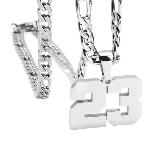 PAURO Herren und Damen Edelstahl Klassisch Einfach Personalisierte Athletennummer Sport Halskette Silber Nummer 23 von PAURO