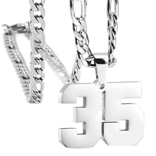 PAURO Herren und Damen Edelstahl Klassisch Einfach Personalisierte Athletennummer Sport Halskette Silber Nummer 35 von PAURO