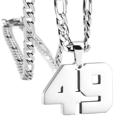 PAURO Herren und Damen Edelstahl Klassisch Einfach Personalisierte Athletennummer Sport Halskette Silber Nummer 49 von PAURO