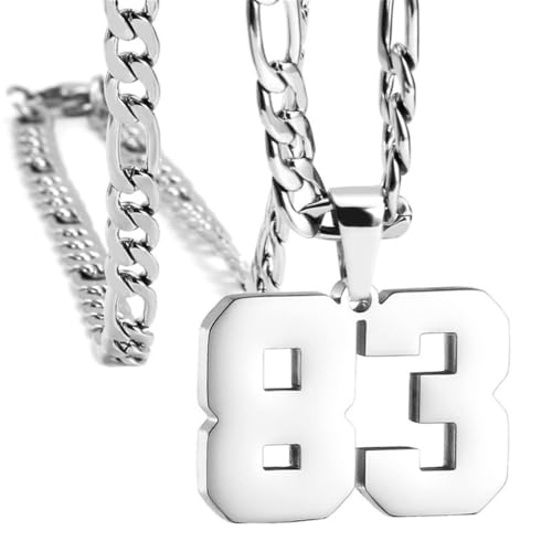 PAURO Herren und Damen Edelstahl Klassisch Einfach Personalisierte Athletennummer Sport Halskette Silber Nummer 83 von PAURO