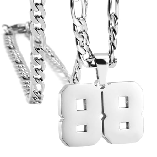 PAURO Herren und Damen Edelstahl Klassisch Einfach Personalisierte Athletennummer Sport Halskette Silber Nummer 88 von PAURO