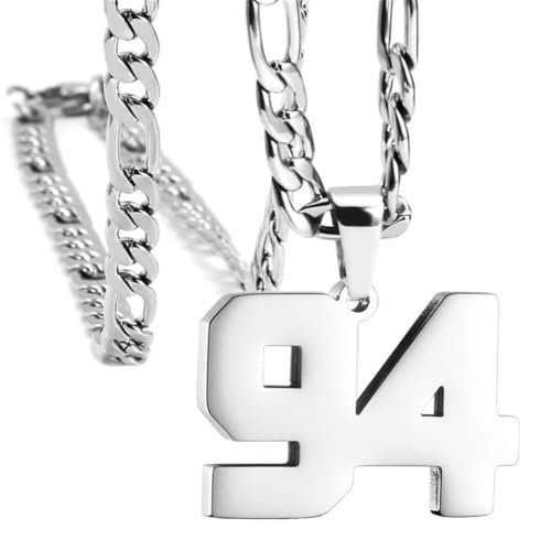 PAURO Herren und Damen Edelstahl Klassisch Einfach Personalisierte Athletennummer Sport Halskette Silber Nummer 94 von PAURO