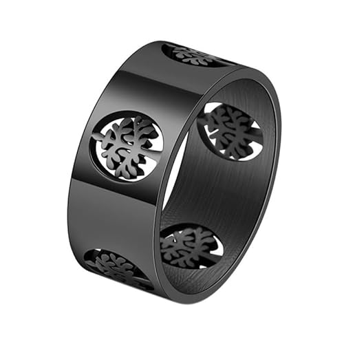 PAURO Herren und Damen Edelstahl Klassisch Minimalistisch Poliert Durchbrochen Baum des Lebens Ring Schwarz Größe 65 (20.7) von PAURO