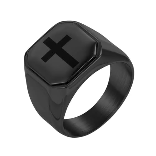 PAURO Herren und Damen Edelstahl Klassisch Persönlichkeit Kirche Glaube Gebet Kreuz Ring Schwarz Größe 65 (20.7) von PAURO