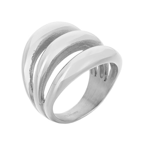 PAURO Herren und Damen Edelstahl Klassisch Personalisiert Vornehm Versprechen Dreifach Linie Ringe Silber Größe 62 (19.7) von PAURO