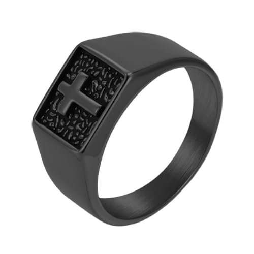 PAURO Herren und Damen Edelstahl Klassisch Schlicht Hingabe Quadratischer Stempel Kreuz Ring Schwarz Größe 62 (19.7) von PAURO