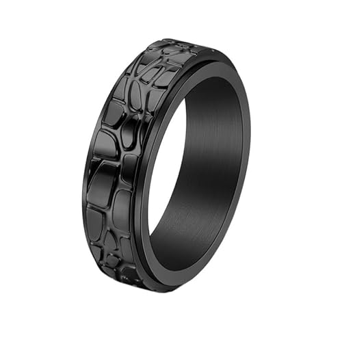 PAURO Herren und Damen Edelstahl Klassische Stein Textur Angstabbau Drehbarer Finger Ring Schwarz Größe 57 (18.1) von PAURO