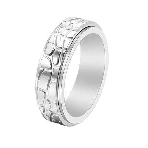 PAURO Herren und Damen Edelstahl Klassische Stein Textur Angstabbau Drehbarer Finger Ring Silber Größe 60 (19.1) von PAURO