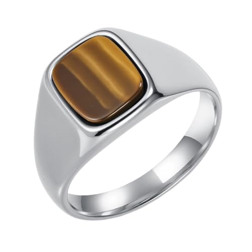 PAURO Herren und Damen Edelstahl Kreativ Minimalistisch Poliert Quadratisch Braun Edelstein Ringe Silber Größe 68 (21.6) von PAURO