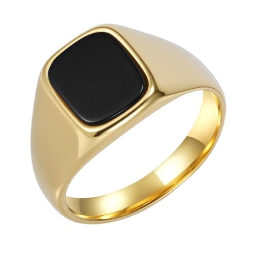 PAURO Herren und Damen Edelstahl Kreativ Minimalistisch Poliert Quadratisch Schwarz Edelstein Ringe Gold Größe 57 (18.1) von PAURO