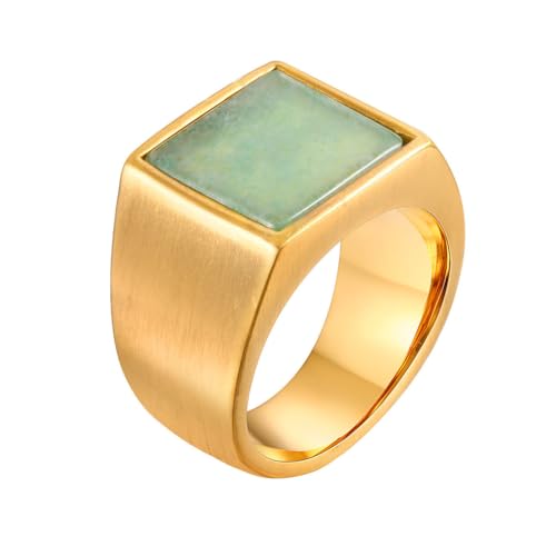 PAURO Herren und Damen Edelstahl Kreativ Personalisiert Vierteilig Stempel Nachahmung von Grünem Jade Edelstein Ringe Gold Größe 68 (21.6) von PAURO