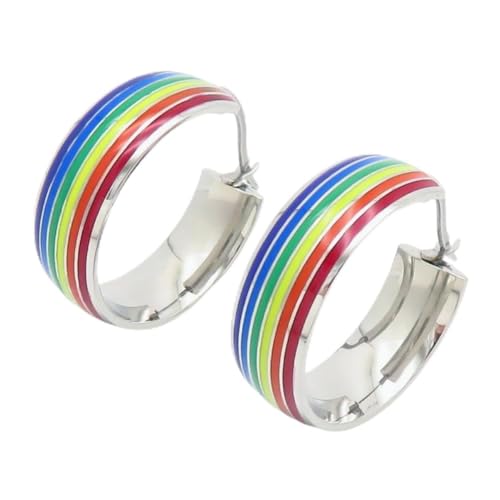 PAURO Herren und Damen Edelstahl LGBTQ Einfach Stolz Wunsch Feiner Regenbogen Ohrringe Silber von PAURO