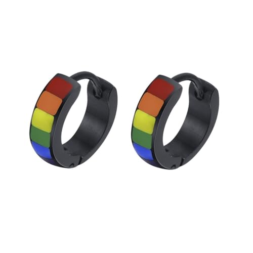 PAURO Herren und Damen Edelstahl LGBTQ Persönlichkeit Glücklicher Stolzer Regenbogen Ohrringe Schwarz von PAURO
