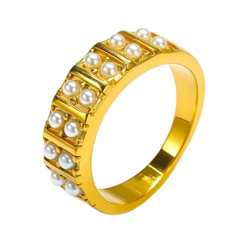 PAURO Herren und Damen Edelstahl Trends Glamour Paare Doppelreihig Simulierte Perlen Ring Gold Größe 57 (18.1) von PAURO