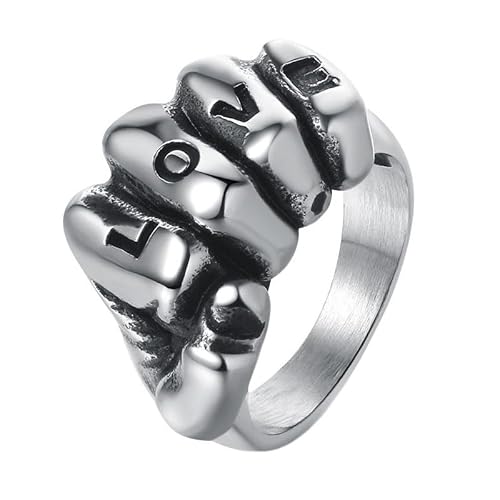 PAURO Herren und Damen Edelstahl Vintage Kühn Faust Liebe Design Rock Punk Ring Silber Größe 68 (21.6) von PAURO