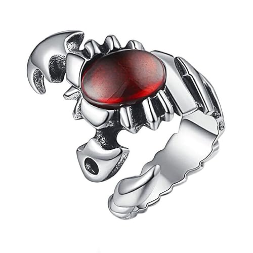 PAURO Herren und Damen Edelstahl Zodiac Astrologie Skorpion mit Roten Edelsteinen Skorpion Design Offener Ring Silber Größe 57 (18.1) von PAURO