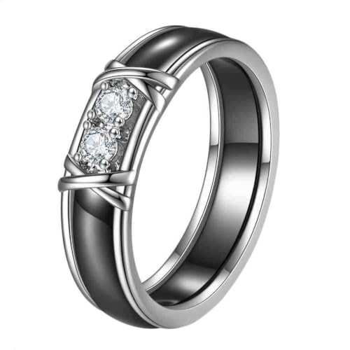 PAURO Herren und Damen Keramik 5MM Minimalistisch Doppelter X Zirkonia Hochzeit Ring Schwarz Größe 60 (19.1) von PAURO