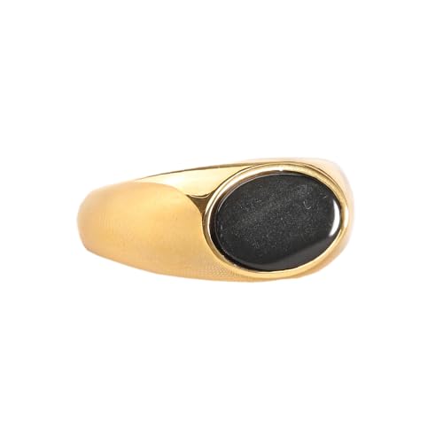 PAURO Hommes Femmes Edelstahl Jahrgang Personalisierter ovaler schwarzer Edelstein hochpolierter Ehering Gold Größe 65 (20.7) von PAURO