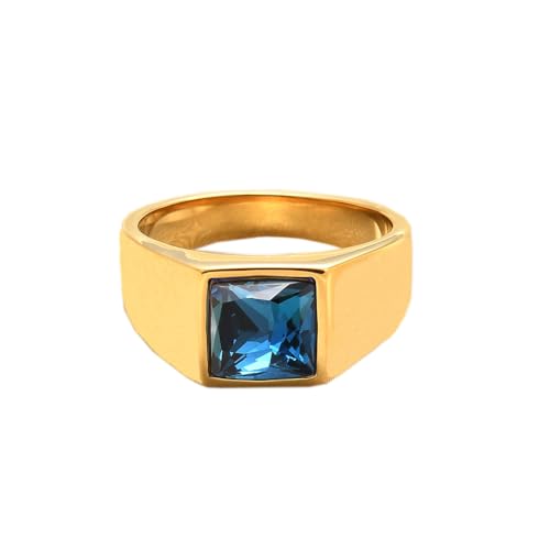 PAURO Hommes Femmes Edelstahl Retro Quadratische Cubic Zirkonia Ringe Einfacher Daumen Pinky Ring Gold Dunkelblau Größe 65 (20.7) von PAURO