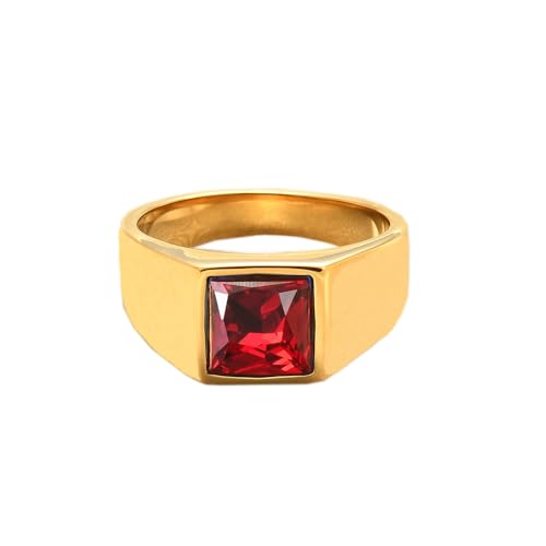 PAURO Hommes Femmes Edelstahl Retro Quadratische Cubic Zirkonia Ringe Einfacher Daumen Pinky Ring Gold Rot Größe 57 (18.1) von PAURO