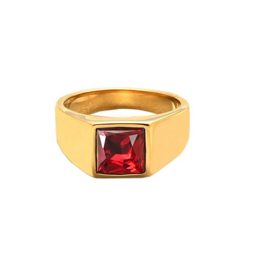 PAURO Hommes Femmes Edelstahl Retro Quadratische Cubic Zirkonia Ringe Einfacher Daumen Pinky Ring Gold Rot Größe 60 (19.1) von PAURO