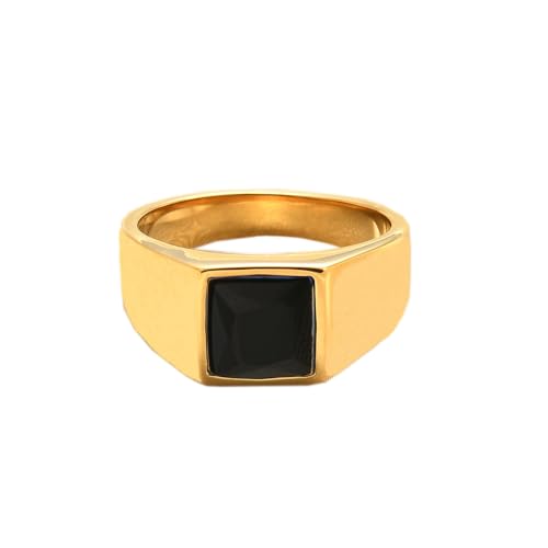 PAURO Hommes Femmes Edelstahl Retro Quadratische Cubic Zirkonia Ringe Einfacher Daumen Pinky Ring Gold Schwarz Größe 60 (19.1) von PAURO