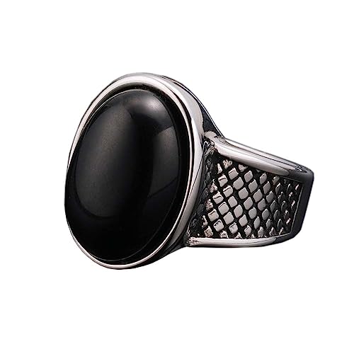 PAURO Jahrgang Männer Synthetischer Türkis Siegelring Edelstahl Ovaler Edelstein Statement Schmuck Schwarz Größe 70 (22.3) von PAURO