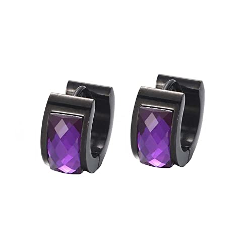 PAURO Männer Damen Edelstahl Schwarz Huggie Hoop Ohrringe Lila CZ Intarsien Punk Ohrstecker von PAURO