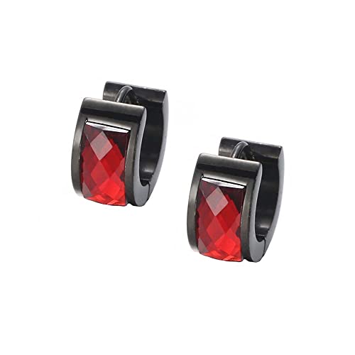 PAURO Männer Damen Edelstahl Schwarz Huggie Hoop Ohrringe Rot CZ Intarsien Punk Ohrstecker von PAURO