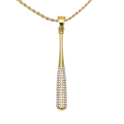 PAURO Männer Frauen Halskette Hip Hop mit Twist Chain mit Strasssteinen Baseballschläger Anhänger Halskette Gold von PAURO