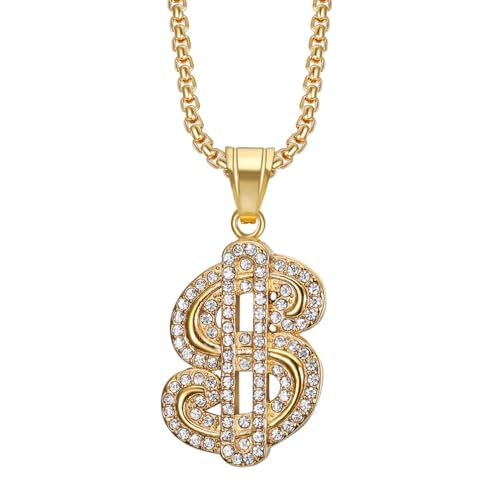 PAURO Männer Frauen Halskette Klassisch Hip Hop Strassbesetzt Münzsymbol Halskette Gold von PAURO