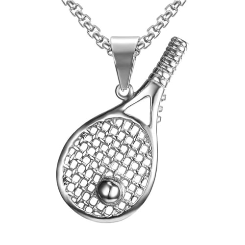 PAURO Männer Frauen Halskette Poliert Klassisch Personalisiert Tennisschläger Anhänger Halskette Silber von PAURO
