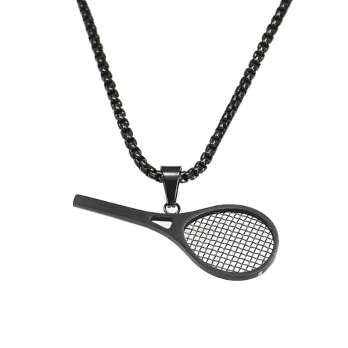 PAURO Männer Frauen Halskette Retro Persönlichkeit Hip-Hop Style Tennisschläger Halskette für Paar Schwarz von PAURO