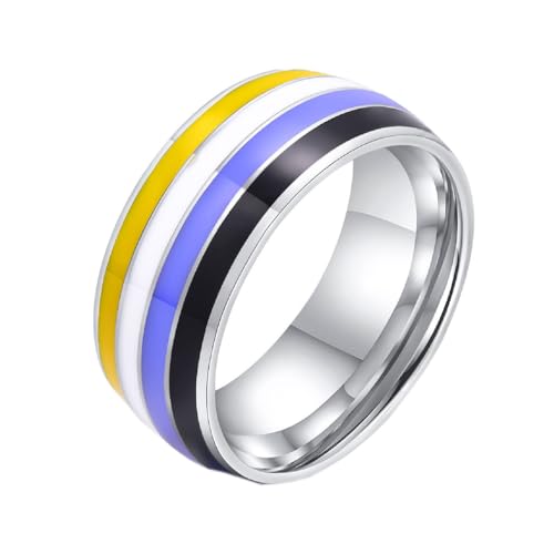PAURO Männer und Frauen Edelstahl LGBTQ Liebe Glücklich Hochzeit Regenbogen Ring Nicht-binär Größe 57 (18.1) von PAURO