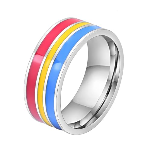 PAURO Männer und Frauen Edelstahl LGBTQ Liebe Glücklich Hochzeit Regenbogen Ring Pansexuell Größe 65 (20.7) von PAURO