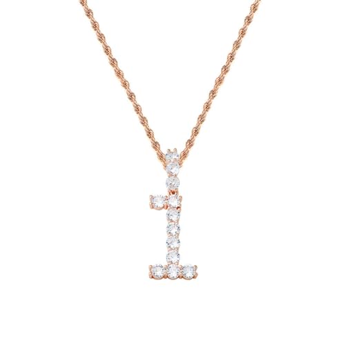 PAURO Minimalistische Nummer 1 Halsketten für Frauen Männer Edelstahl Hip Hop Nummer CZ Anhänger Charme Halskette, Rose Gold von PAURO