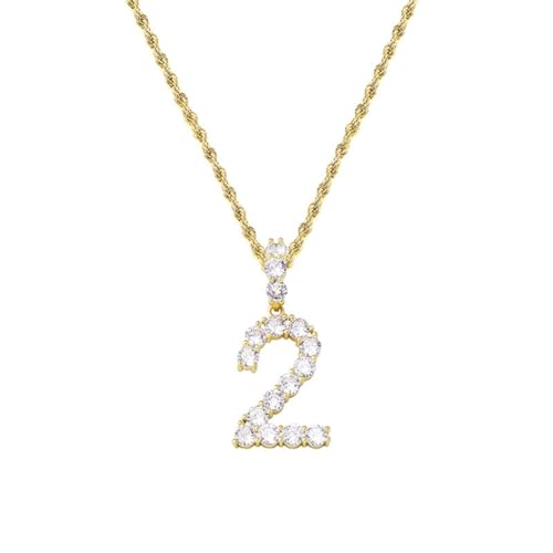 PAURO Minimalistische Nummer 2 Halsketten für Frauen Männer Edelstahl Hip Hop Nummer CZ Anhänger Charme Halskette, Gold von PAURO