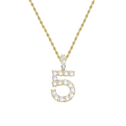 PAURO Minimalistische Nummer 5 Halsketten für Frauen Männer Edelstahl Hip Hop Nummer CZ Anhänger Charme Halskette, Gold von PAURO