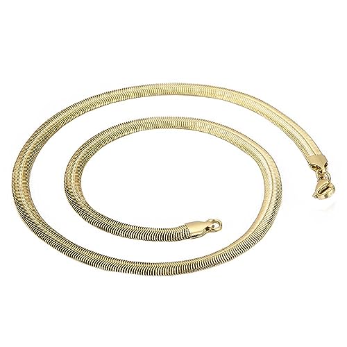 PAURO Unisex Edelstahl 6mm Flache Schlangenkette Halskette Flexibles Fischgrätenhalsband für Frauen Männer Schmuck Gold, Länge 20'' von PAURO