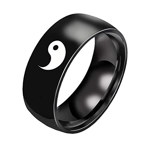 PAURO Unisex Edelstahl 8MM Jahrgang Religion Tai Chiba Hängender Yin Yang Paar Puzzle Ring Schwarz Größe 65 (20.7) von PAURO