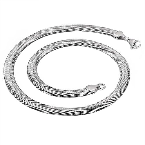 PAURO Unisex Edelstahl 8mm Flache Schlangenkette Halskette Flexibles Fischgrätenhalsband für Frauen Männer Schmuck Silber, Länge 22'' von PAURO
