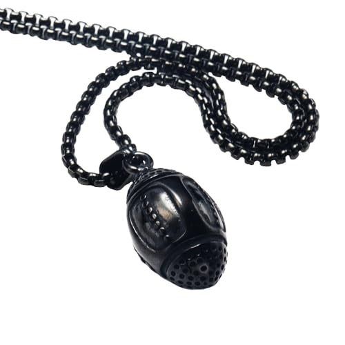 PAURO Unisex Edelstahl Einfach Klassisch Athleten Rugby Anhänger Sport Halskette Schwarz von PAURO