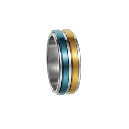PAURO Unisex Edelstahl Einfach Klassisch Elegant Neuartig Drehbarer Anti-Stress Ring Silber Blau Gold Größe 54 (17.2) von PAURO