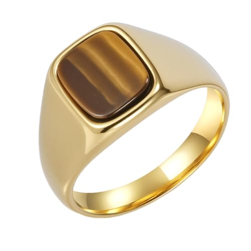 PAURO Unisex Edelstahl Einfach Klassisch Elegant Neuartig Trend Personalisierter Ring Gold Braun Größe 62(19.7) von PAURO